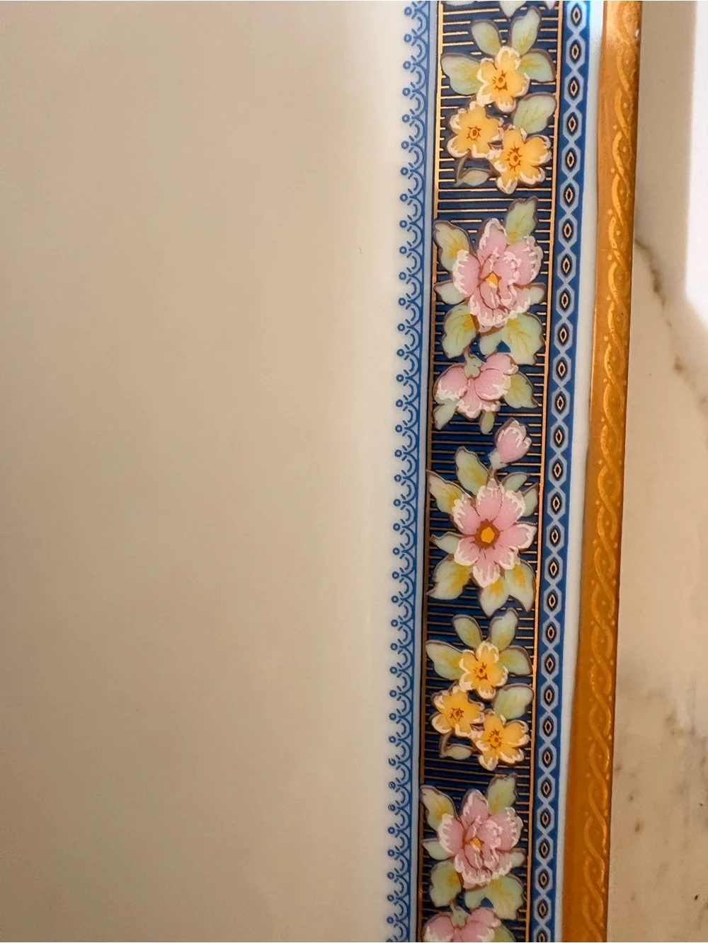 Limoges White Porcelain Vanity Tray with Pink and Yellow Floral Border